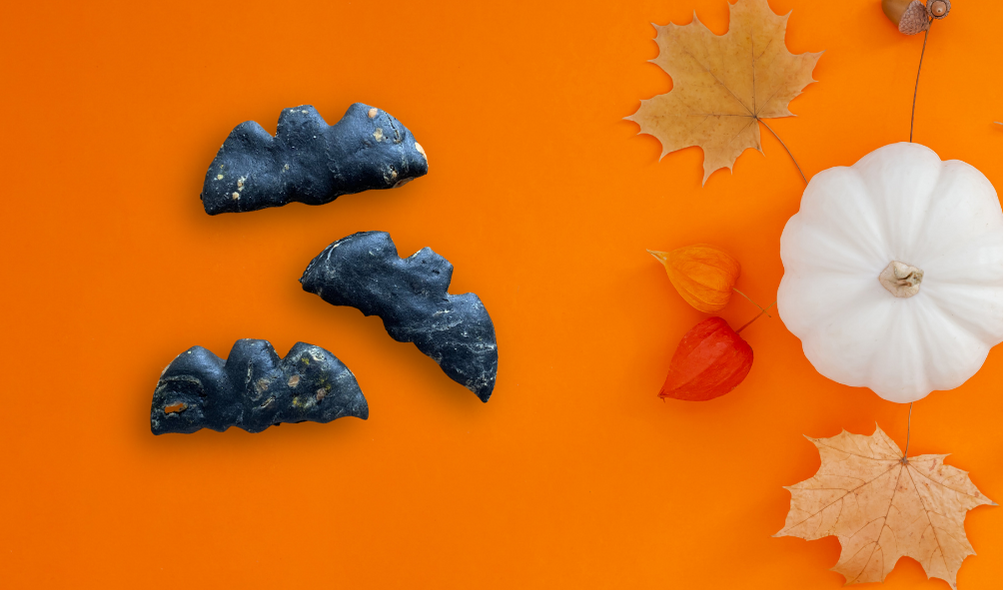 Peanut butter marbled black bats- Halloween dog treats!